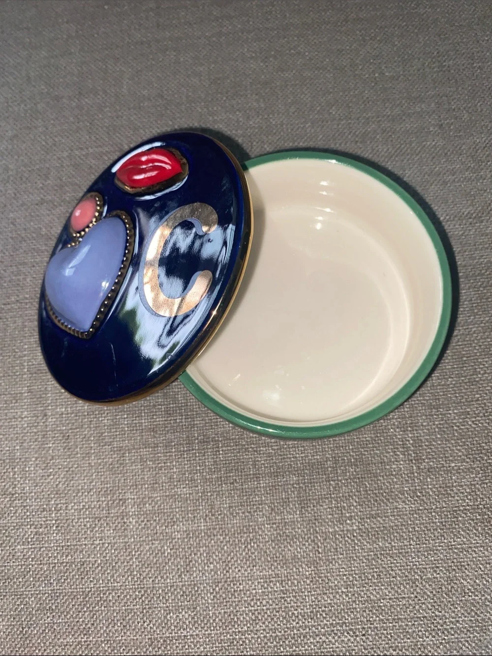 Anthropologie Trinket dish box letter initial C Lips Heart